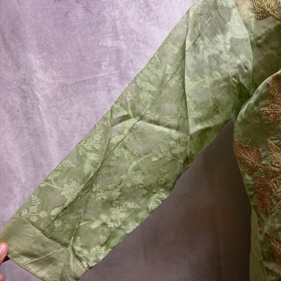 Agha Noor Kurta Tunic Womens S Embroidered Gold Lime Green Gauzy Pakistani - Picture 7 of 14